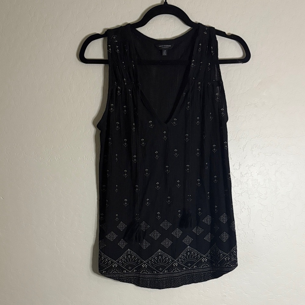 Lucky Brand Black Patterned Tank Top